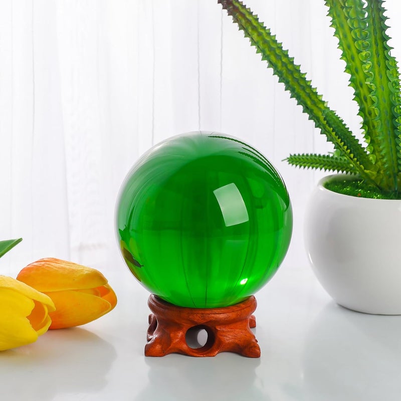 Modaier Green Crystal Ball 80mm/3.1 inch with Rose Wooden Stand and Gift Box for lensball Photography,Fortune Teller,Feng Shui, Witchcraft Decor,Scrying,Magic,Quartz Crystal Orb Prop Decorative Glass Sphere - Image 3